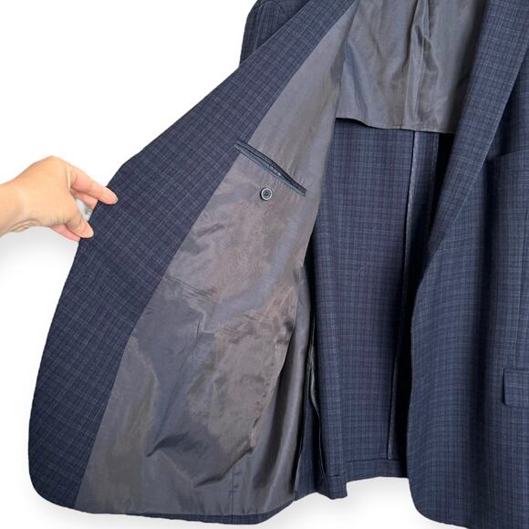 Michael Kors Blue Plaid 100% Wool Two Button Double Vented Blazer Men's Size 54R - Picture 8 of 12